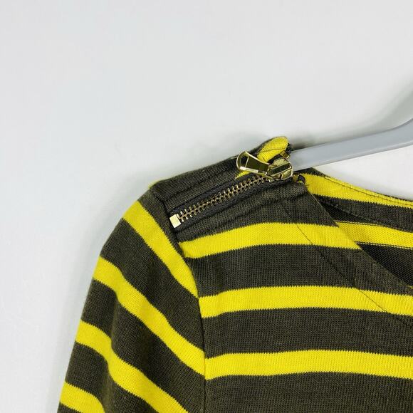 Talbots Size Small Striped Zip Shoulder Knit Top Yellow Brown 100% Cotton - Picture 4 of 6